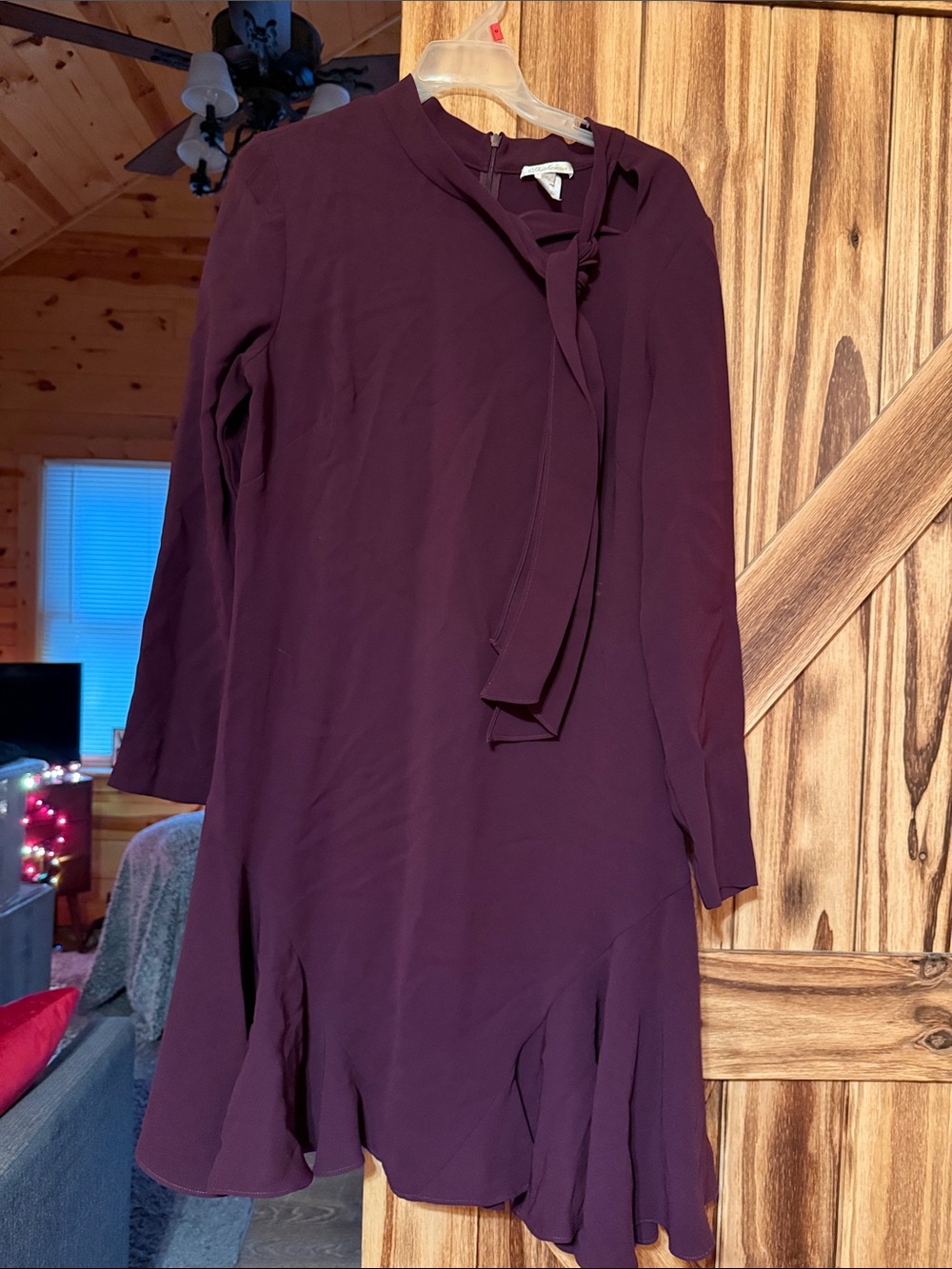 Long-Sleeve Tie-Neck Purple Dress